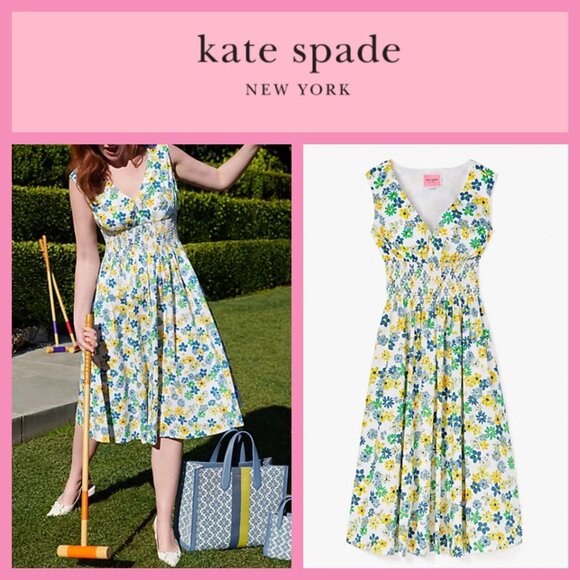Kate Spade floral medley smocked waist dress - Picture 1 of 7